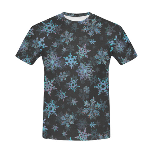 Snowflakes, Blue snow, Christmas All Over Print T-Shirt for Men (USA Size) (Model T40)