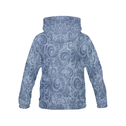 Denim with vintage floral pattern, blue boho All Over Print Hoodie for Men (USA Size) (Model H13)