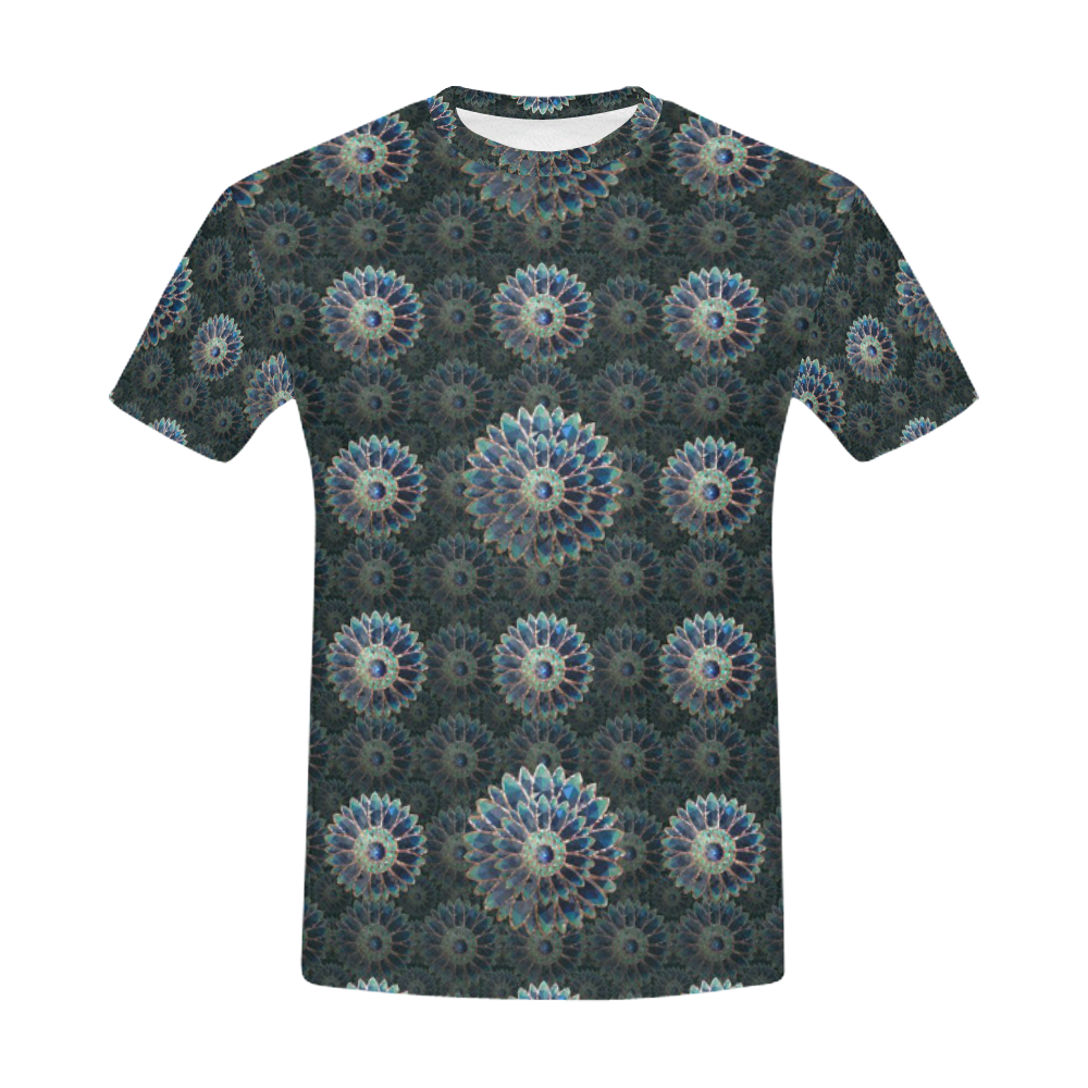 Blue mosaic flower All Over Print T-Shirt for Men (USA Size) (Model T40)