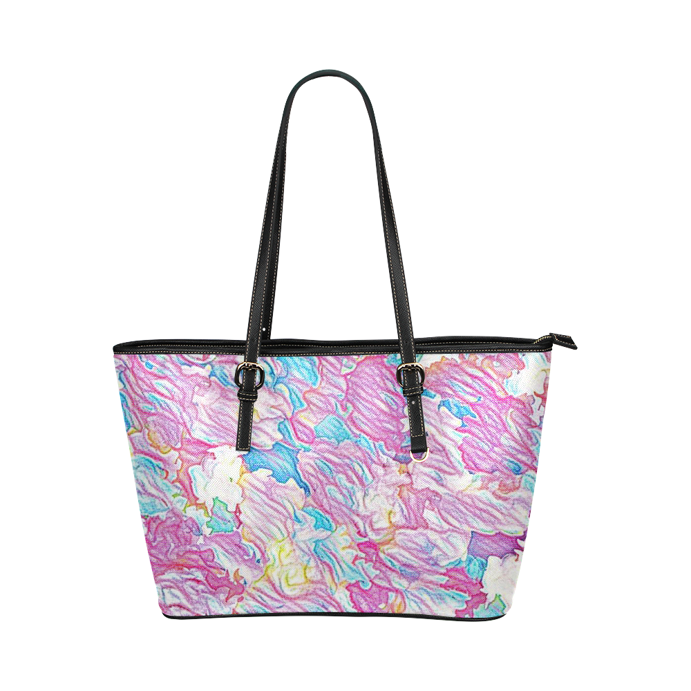 Flower Colors Abtract Leather Tote Bag/Large (Model 1651)