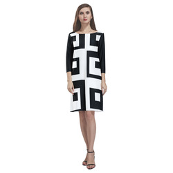 Black & White Cubes Rhea Loose Round Neck Dress(Model D22)