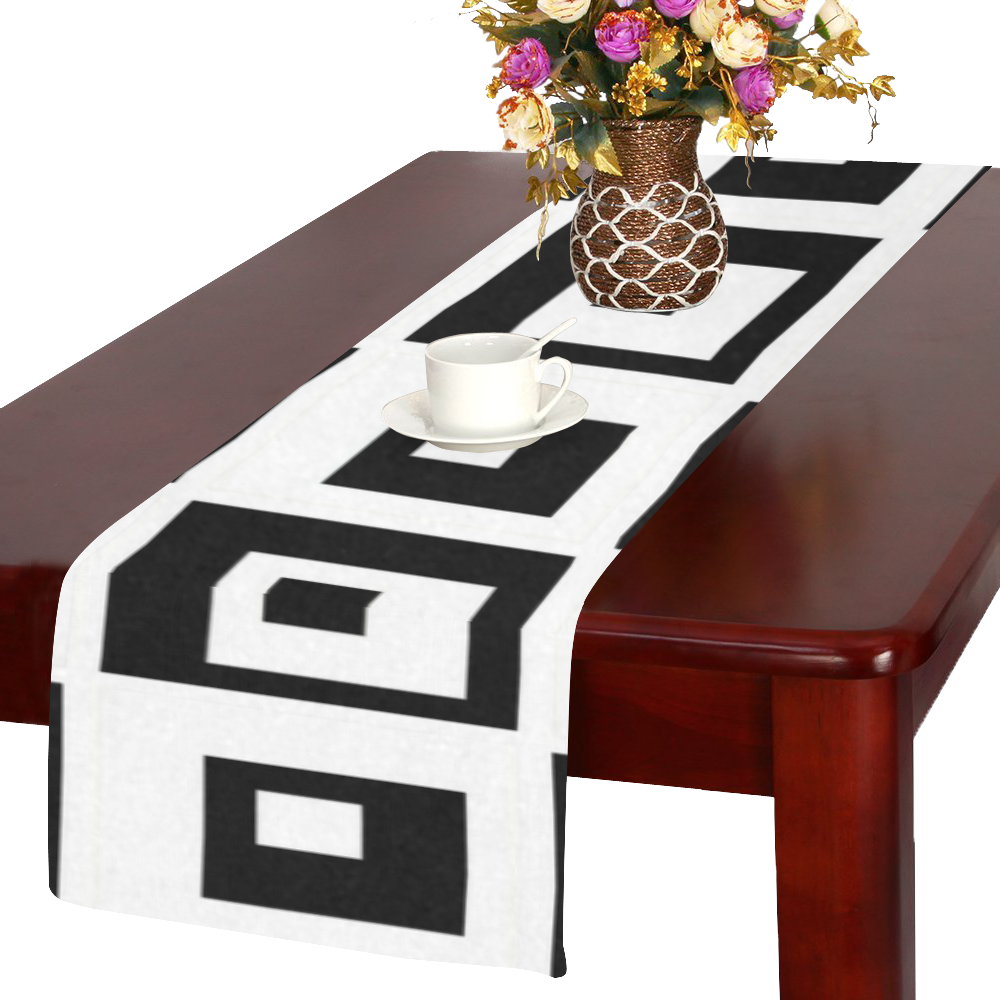 Black & White Cubes Table Runner 14x72 inch