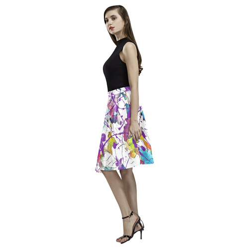 Lilac Lillis Abtract Splash Melete Pleated Midi Skirt (Model D15)