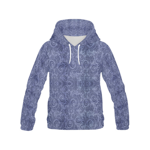 Denim with vintage floral pattern, blue purple All Over Print Hoodie for Women (USA Size) (Model H13)