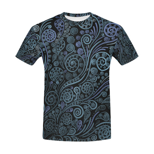 3D psychedelic ornaments, blue All Over Print T-Shirt for Men (USA Size) (Model T40)