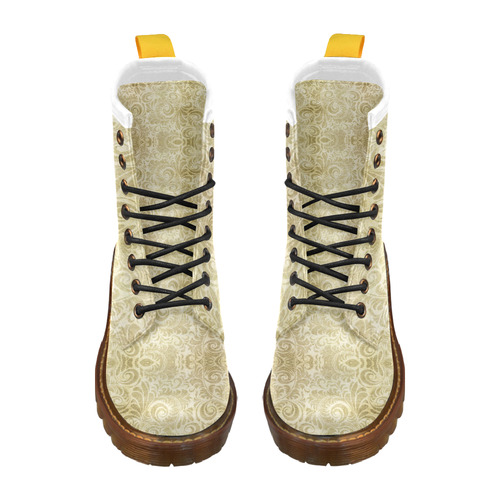 Denim, vintage floral pattern, beige gold yellow High Grade PU Leather Martin Boots For Men Model 402H