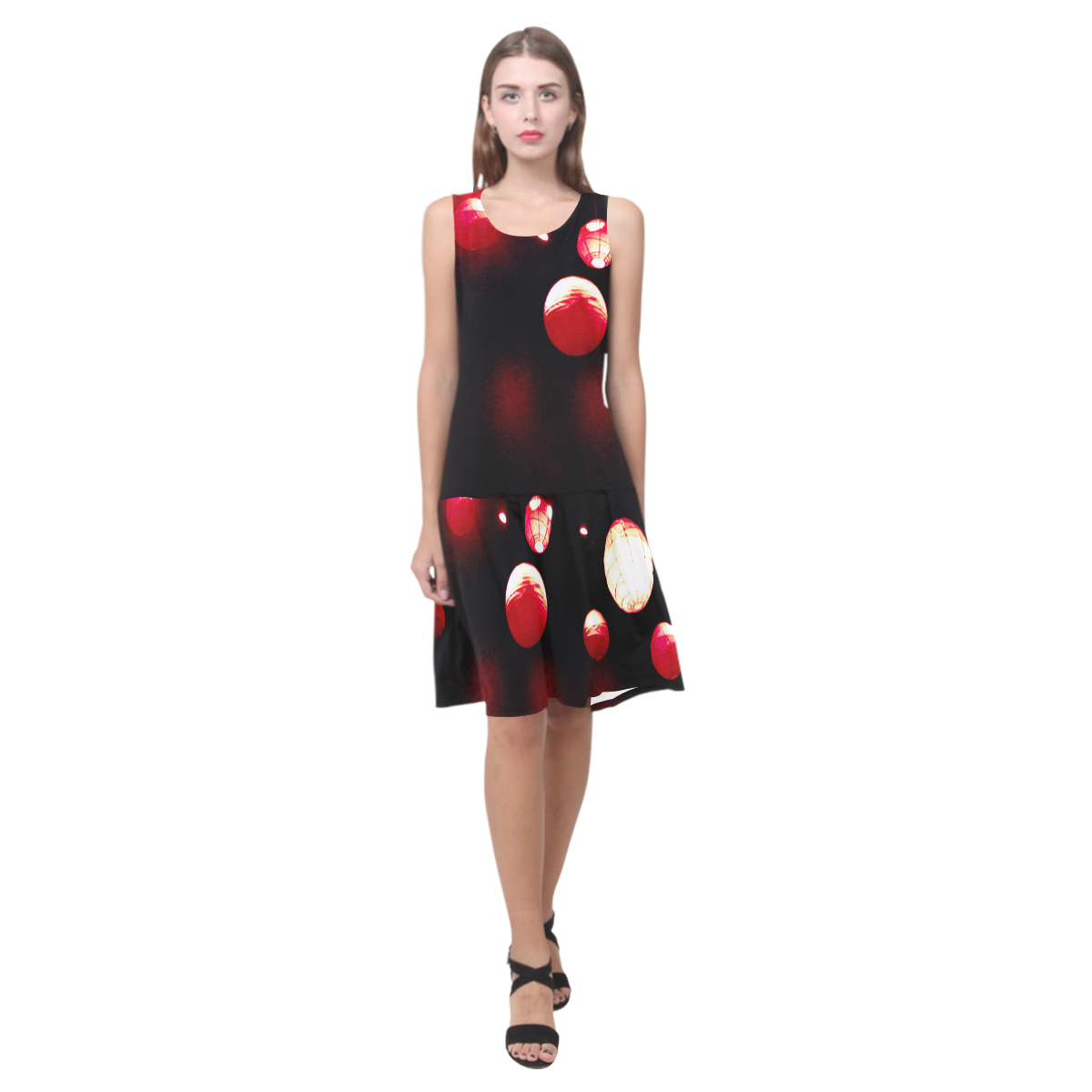 Crimson Orbs Sleeveless Splicing Shift Dress(Model D17)