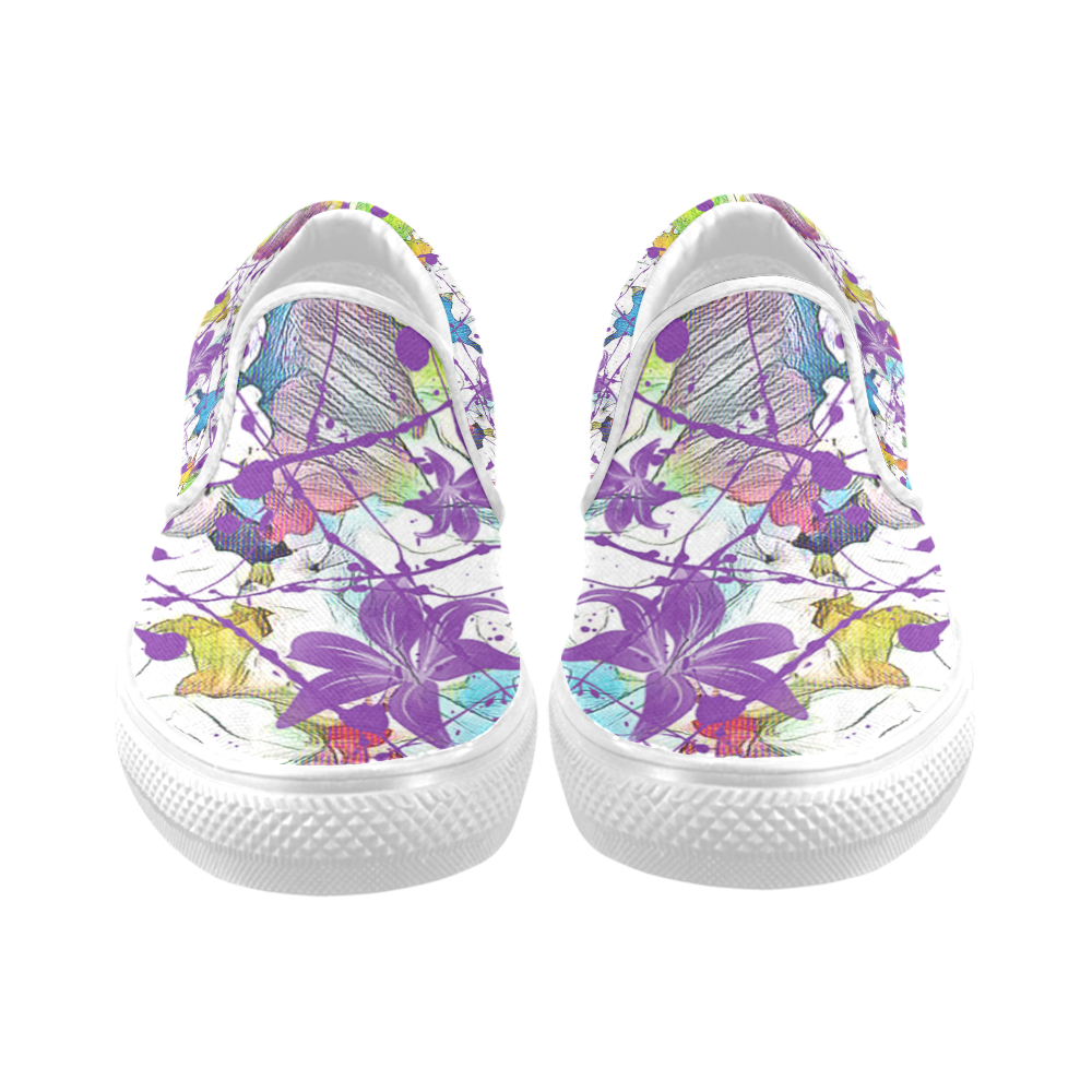 Lilac Lillis Abtract Splash Women's Slip-on Canvas Shoes (Model 019)
