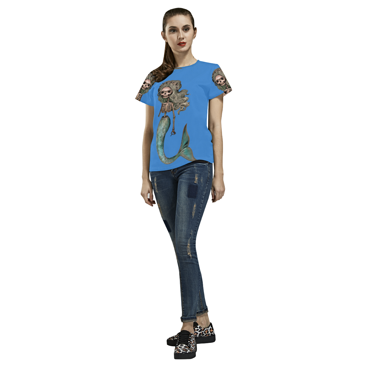 Creepy Carla skeleton mermaid blue All Over Print T-Shirt for Women (USA Size) (Model T40)