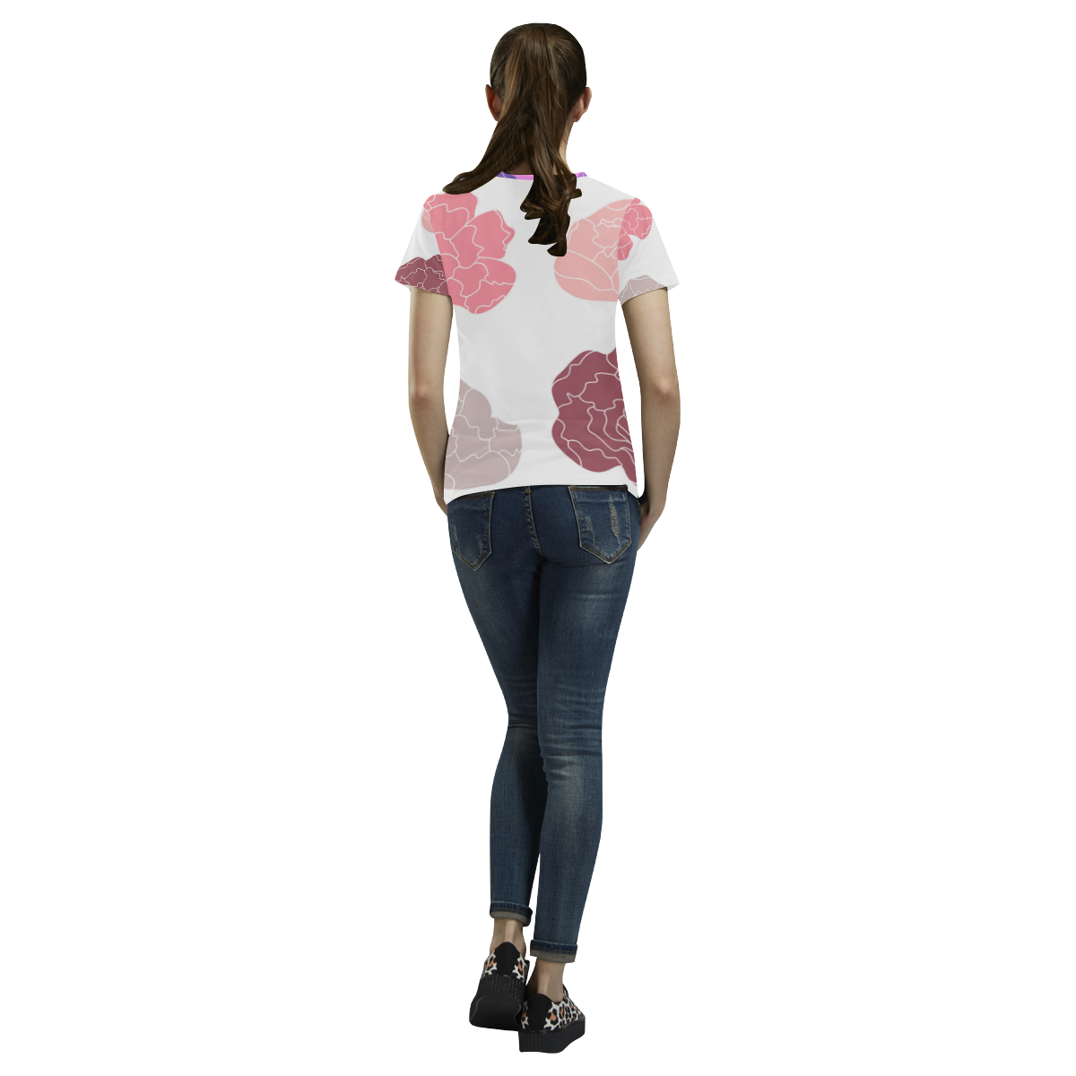 Designers tshirt pink with Vintage roses All Over Print T-Shirt for Women (USA Size) (Model T40)
