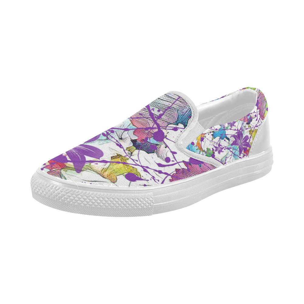Lilac Lillis Abtract Splash Women's Slip-on Canvas Shoes (Model 019)