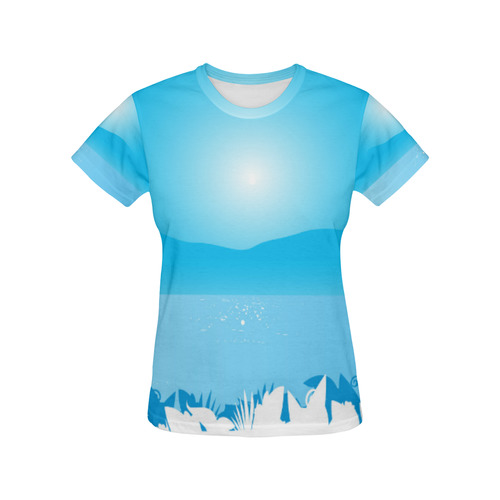 Women all - over Print tshirt : Blue mare ocean All Over Print T-Shirt for Women (USA Size) (Model T40)