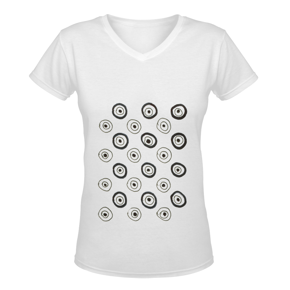 Designers t-shirt for Lady : black white Women's Deep V-neck T-shirt (Model T19)