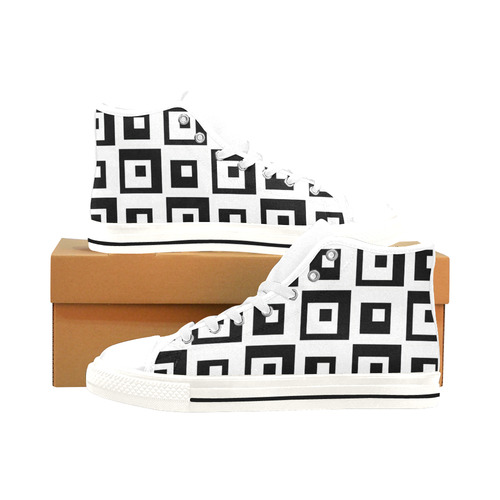Black & White Cubes Men’s Classic High Top Canvas Shoes /Large Size (Model 017)