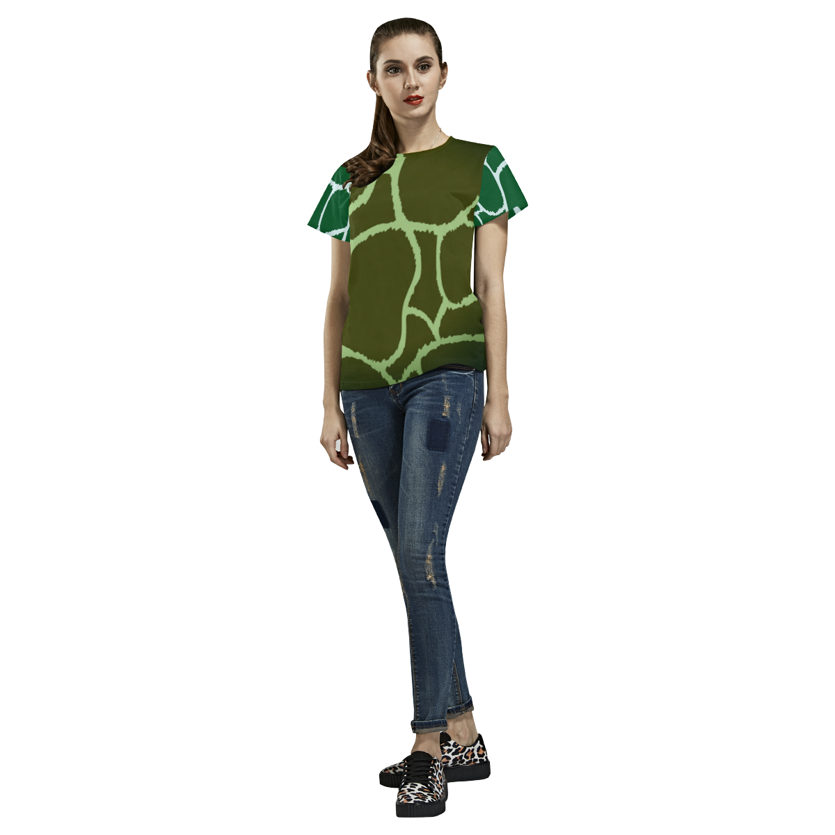 Designers all over print TSHIRT : Leguan Green All Over Print T-Shirt for Women (USA Size) (Model T40)
