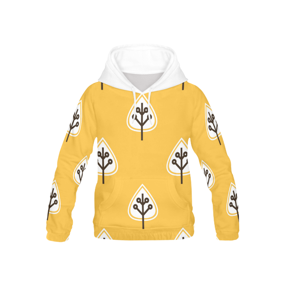 Kids designers hoodie : Yellow white leaves All Over Print Hoodie for Kid (USA Size) (Model H13)