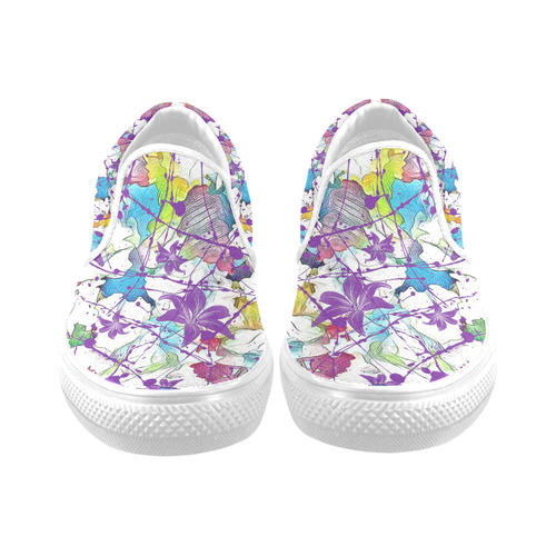 Lilac Lillis Abtract Splash Women's Unusual Slip-on Canvas Shoes (Model 019)