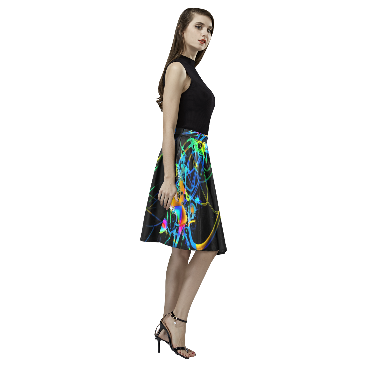 abstract neon fun 11 by JamColors Melete Pleated Midi Skirt (Model D15)