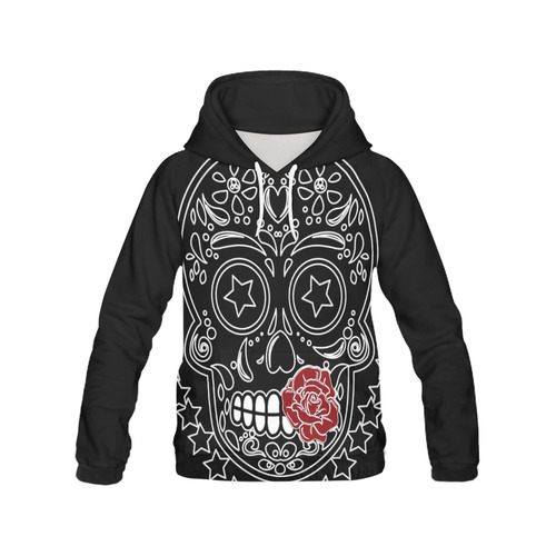 Sugar Skull Red Rose All Over Print Hoodie for Women (USA Size) (Model H13)
