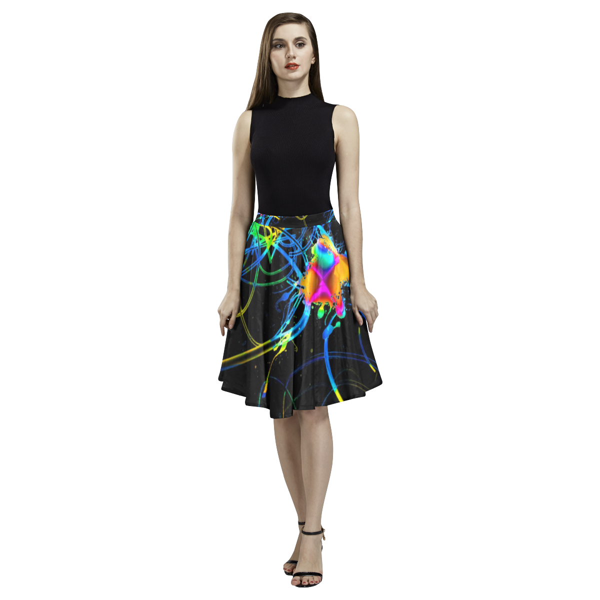 abstract neon fun 11 by JamColors Melete Pleated Midi Skirt (Model D15)