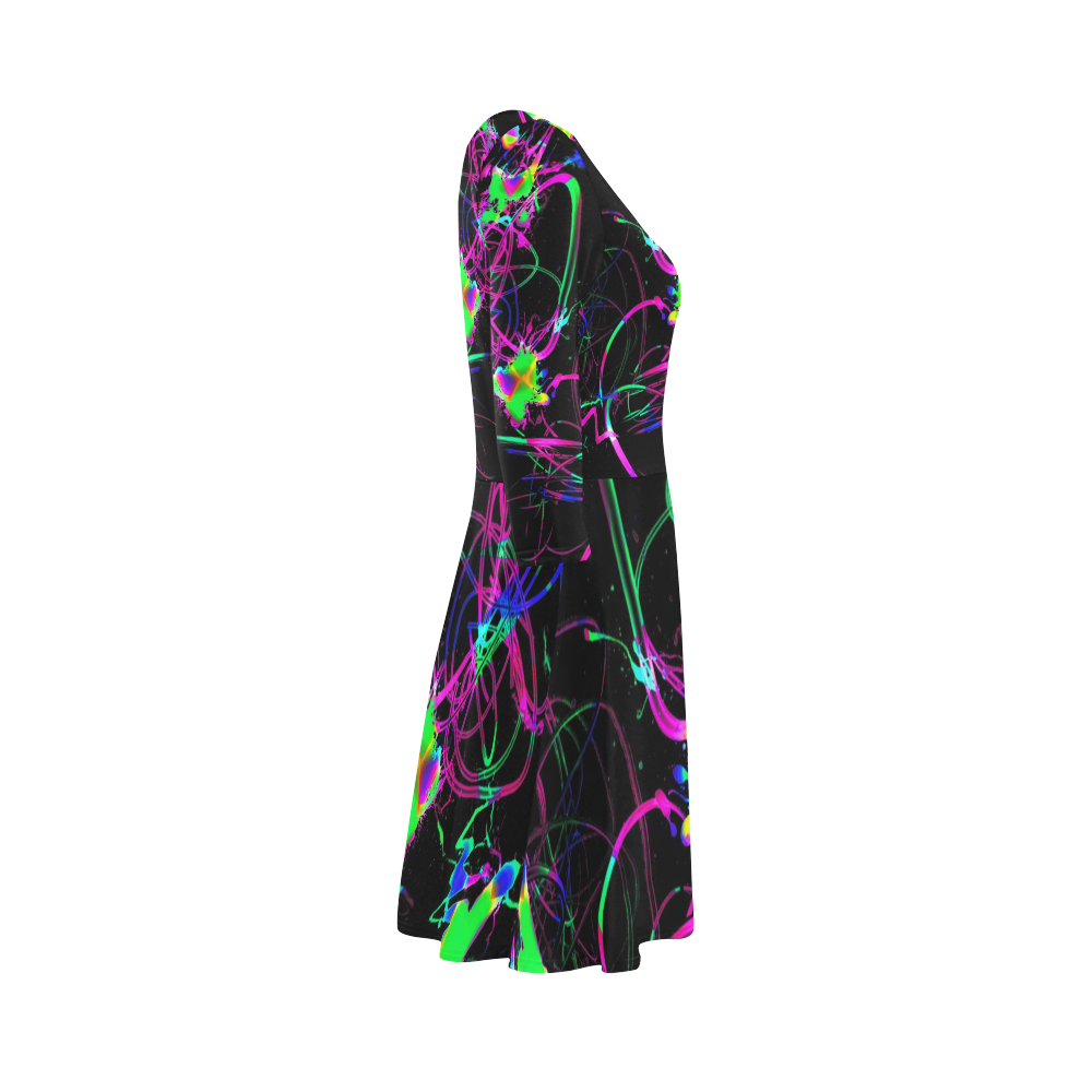 abstract Neon Fun 12 by JamColors 3/4 Sleeve Sundress (D23)
