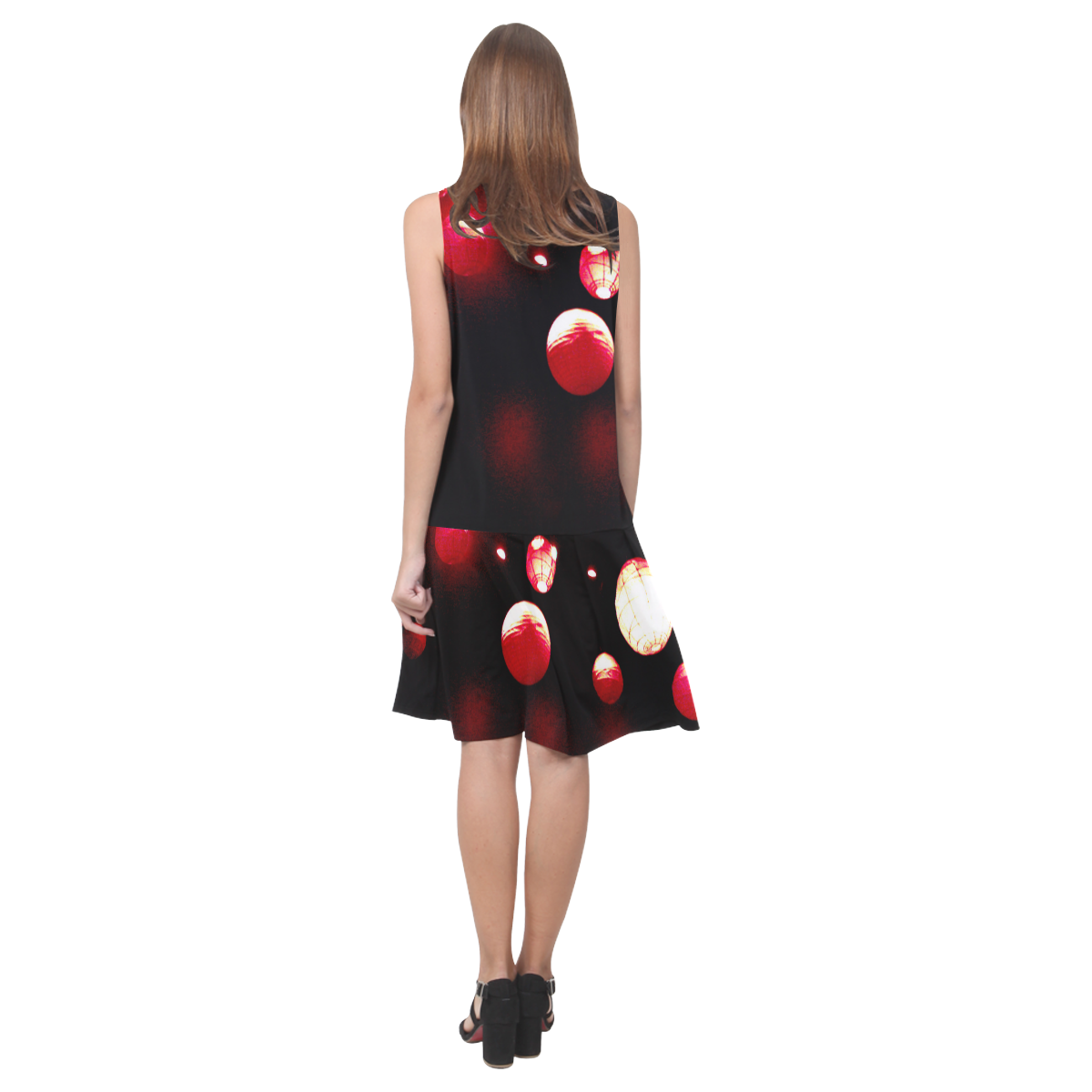 Crimson Orbs Sleeveless Splicing Shift Dress(Model D17)