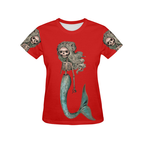 Creepy Carla skeleton mermaid red All Over Print T-Shirt for Women (USA Size) (Model T40)