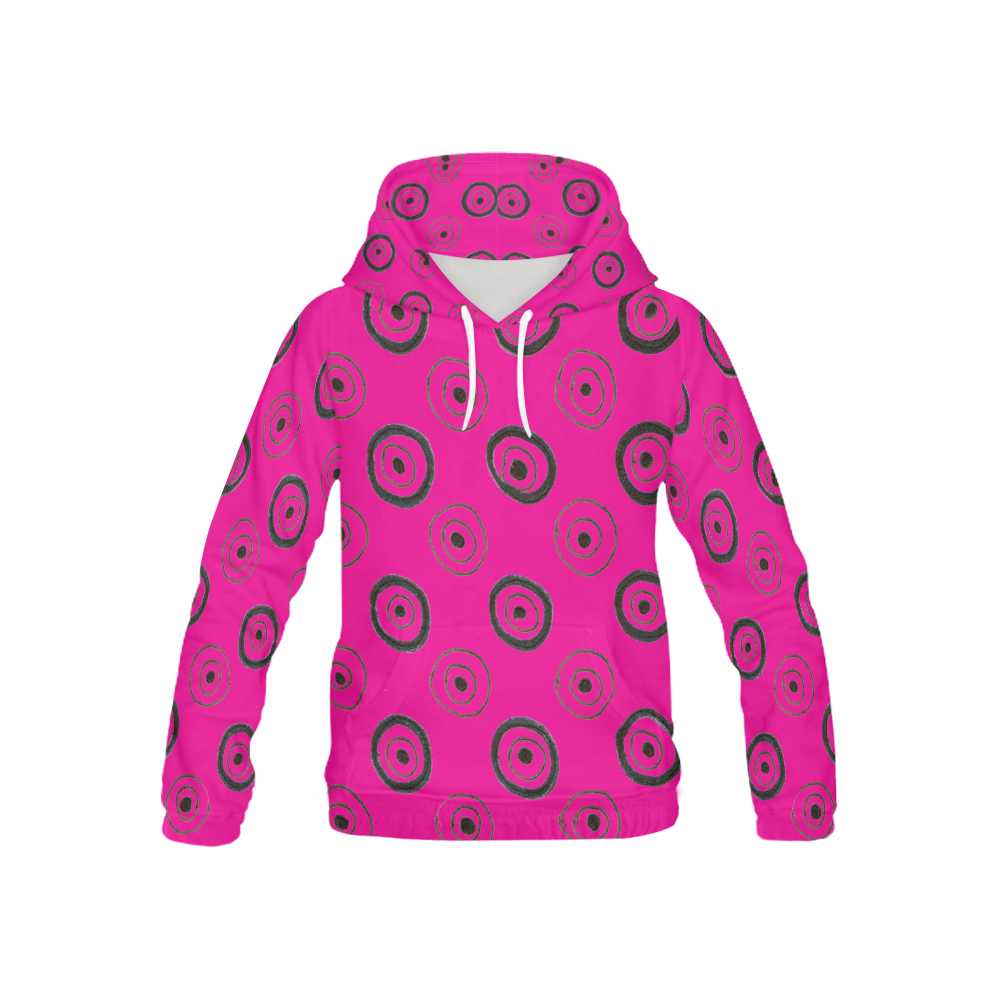 Kids artistic hoodie : Pink with black circles All Over Print Hoodie for Kid (USA Size) (Model H13)