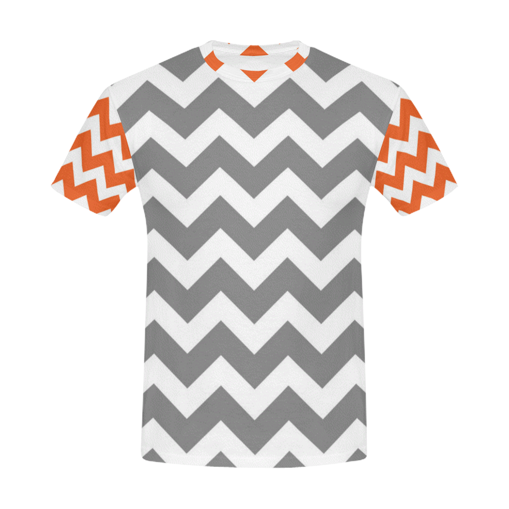 Designers t-shirt : ZIG ZAG STRIPES / grey, orange All Over Print T-Shirt for Men (USA Size) (Model T40)