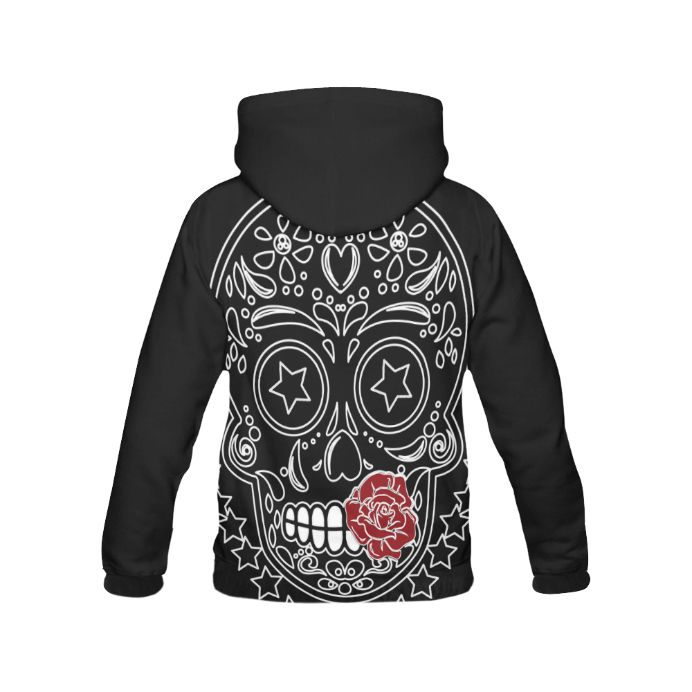 Sugar Skull Red Rose All Over Print Hoodie for Women (USA Size) (Model H13)