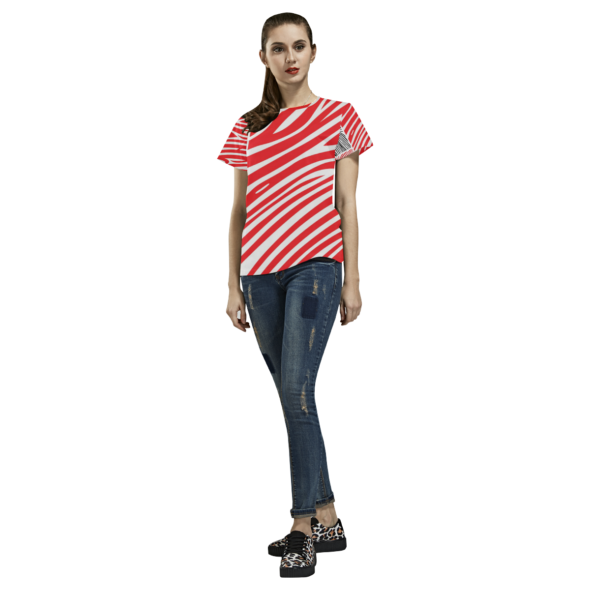 Designers vintage t-shirt / RED ZEBRA All Over Print T-Shirt for Women (USA Size) (Model T40)