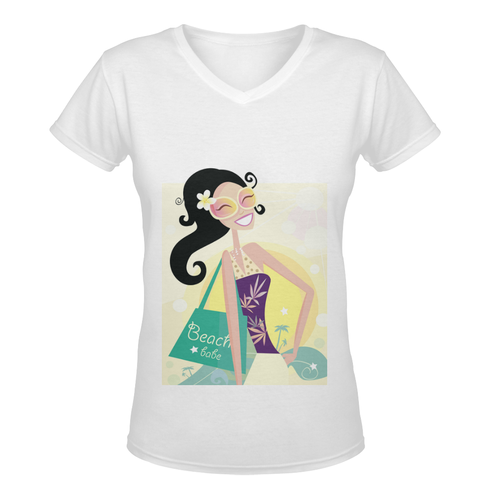 DESIGNERS TSHIRT : Beach babe Women's Deep V-neck T-shirt (Model T19)