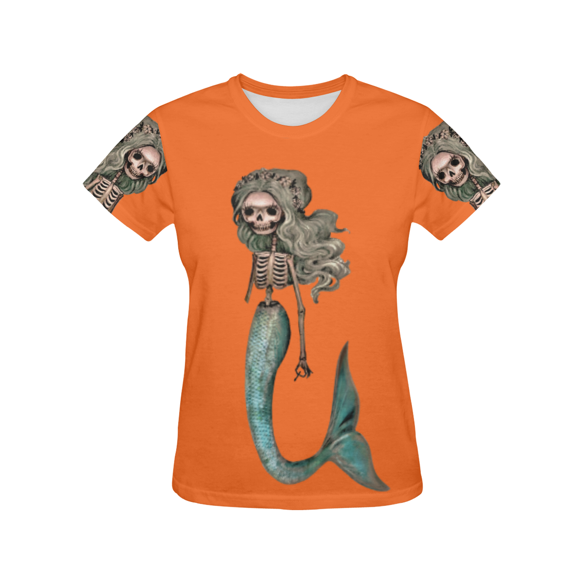 Creepy Carla skeleton mermaid orange All Over Print T-Shirt for Women (USA Size) (Model T40)