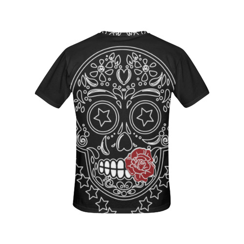 Sugar Skull Red Rose All Over Print T-Shirt for Women (USA Size) (Model T40)