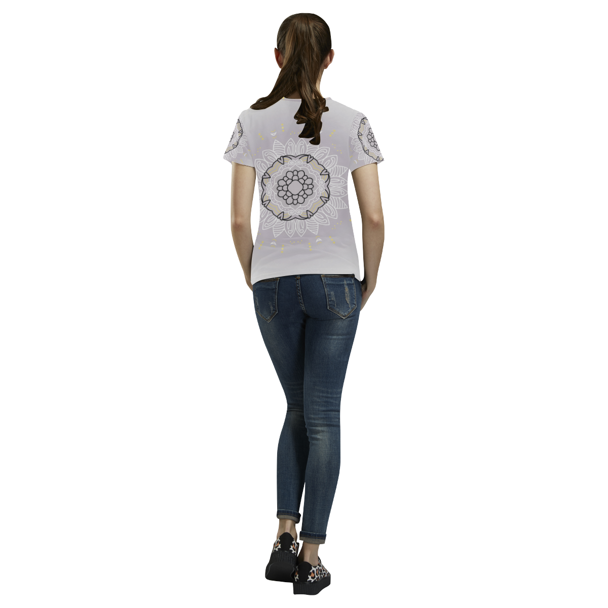 Designers t-shirt Grey with Mandala art All Over Print T-Shirt for Women (USA Size) (Model T40)