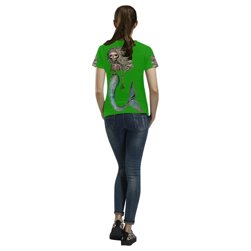 Creepy Carla skeleton mermaid green All Over Print T-Shirt for Women (USA Size) (Model T40)