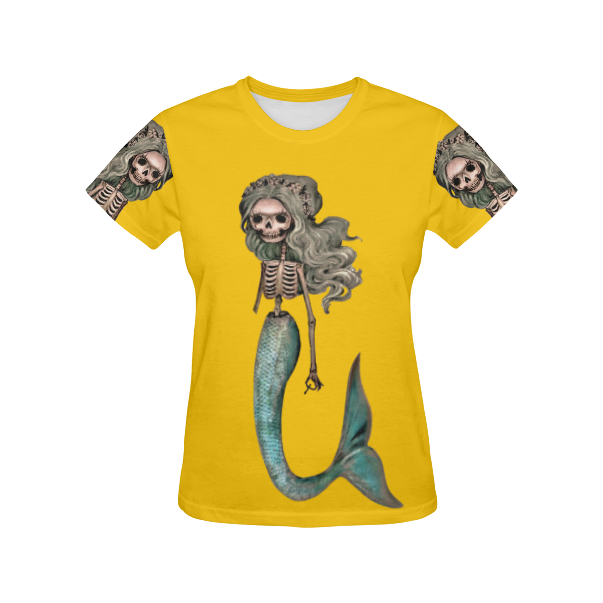Creepy Carla skeleton mermaid yellow All Over Print T-Shirt for Women (USA Size) (Model T40)