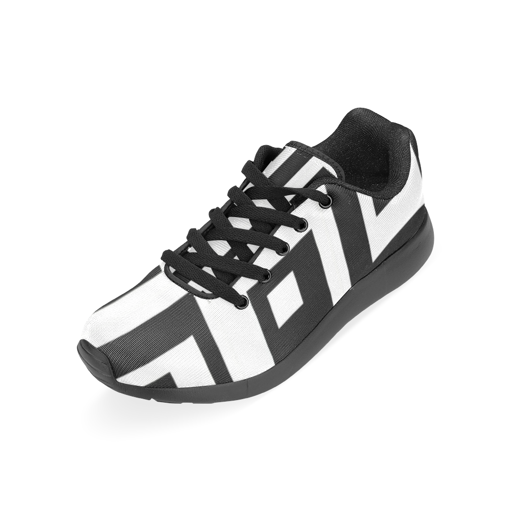 Black & White Cubes Men’s Running Shoes (Model 020)