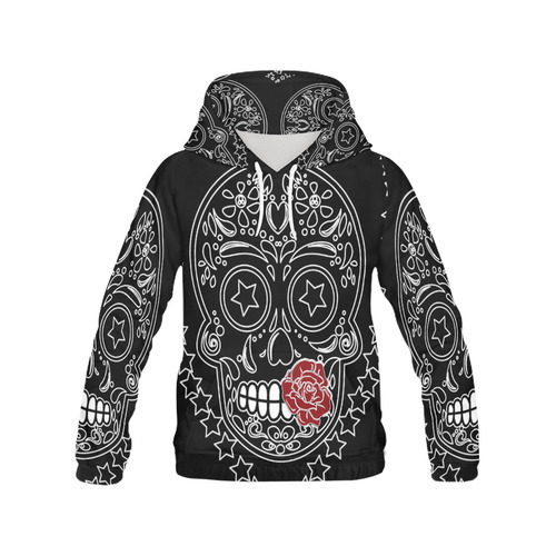 Sugar Skull Red Rose All Over Print Hoodie for Women (USA Size) (Model H13)