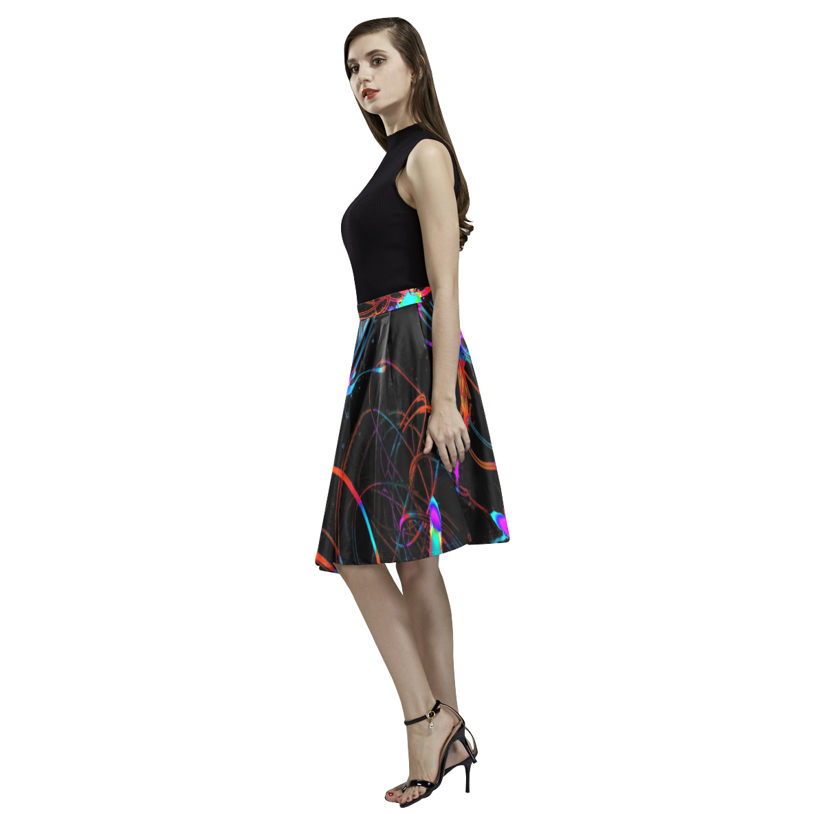 abstract Neon Fun 13 by JamColors Melete Pleated Midi Skirt (Model D15)