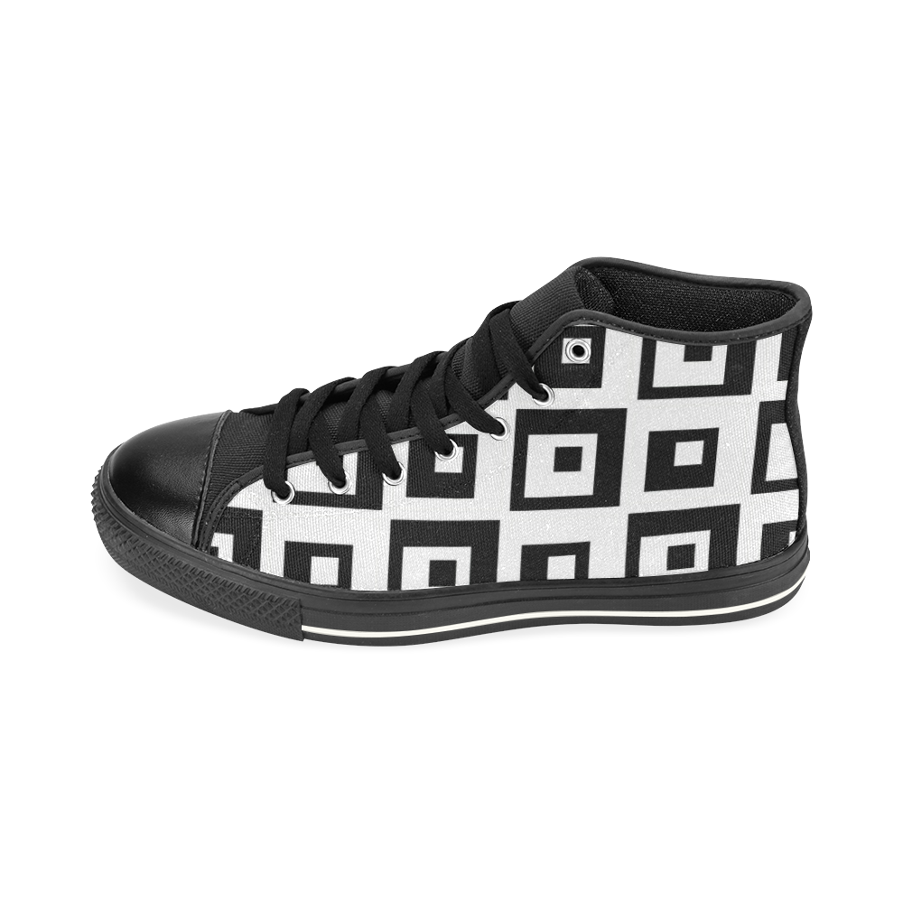Black & White Cubes High Top Canvas Shoes for Kid (Model 017)