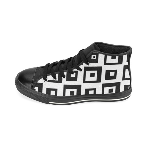 Black & White Cubes High Top Canvas Shoes for Kid (Model 017)