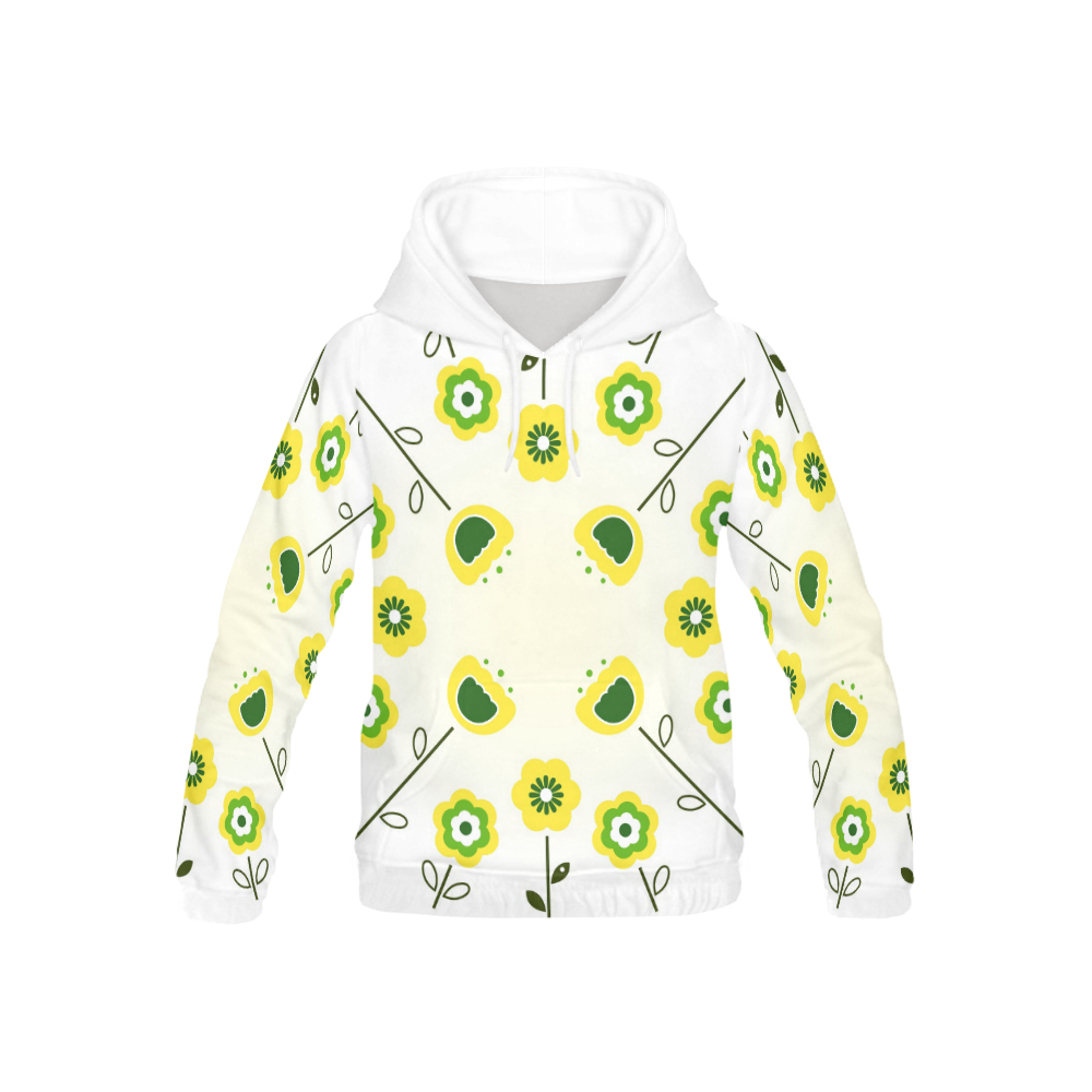 Designers kids Hoodie : Yellow folk flowers All Over Print Hoodie for Kid (USA Size) (Model H13)