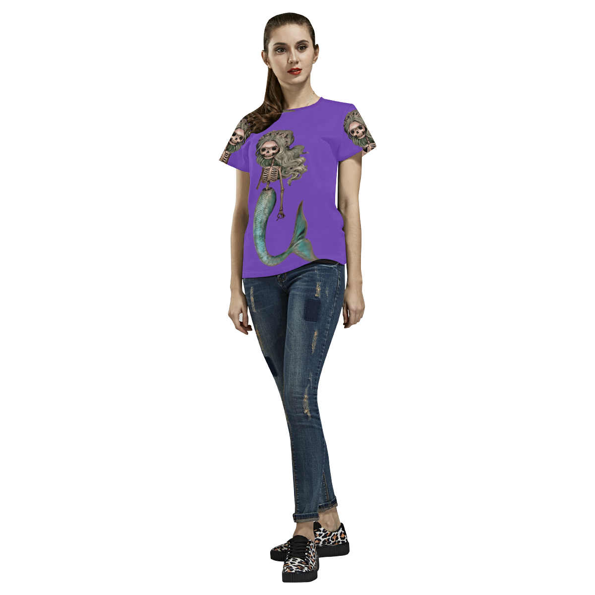 Creepy Carla skeleton mermaid purple All Over Print T-Shirt for Women (USA Size) (Model T40)