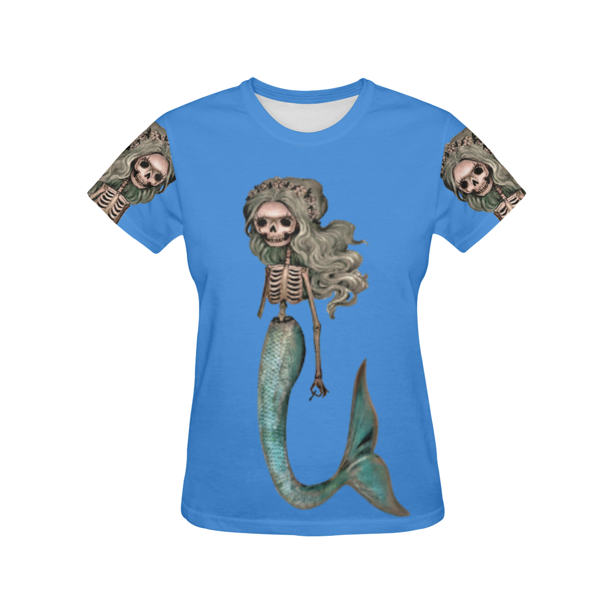 Creepy Carla skeleton mermaid blue All Over Print T-Shirt for Women (USA Size) (Model T40)