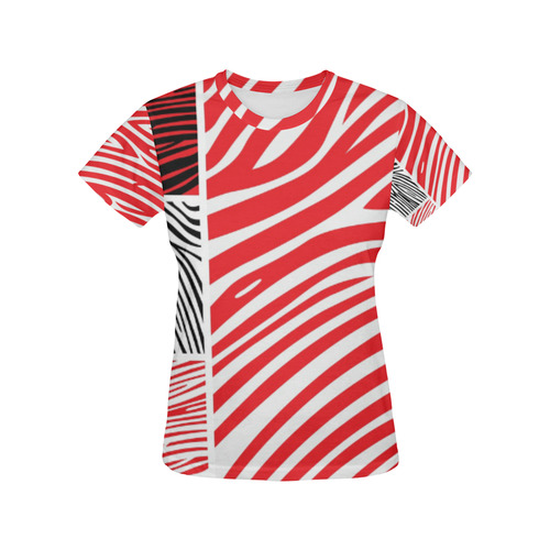Designers vintage t-shirt / RED ZEBRA All Over Print T-Shirt for Women (USA Size) (Model T40)