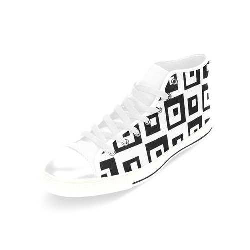 Black & White Cubes Men’s Classic High Top Canvas Shoes /Large Size (Model 017)