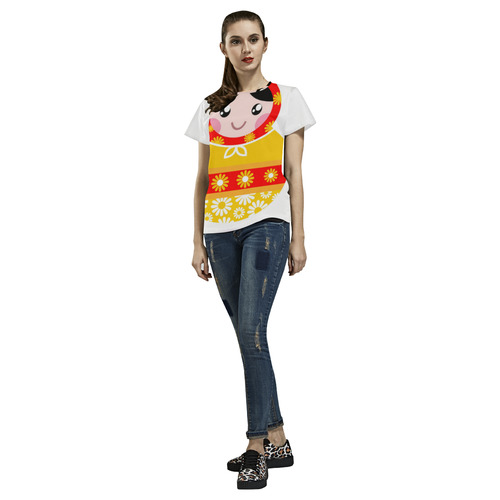 Women all over Print t-shirt with Matroshka yellow All Over Print T-Shirt for Women (USA Size) (Model T40)