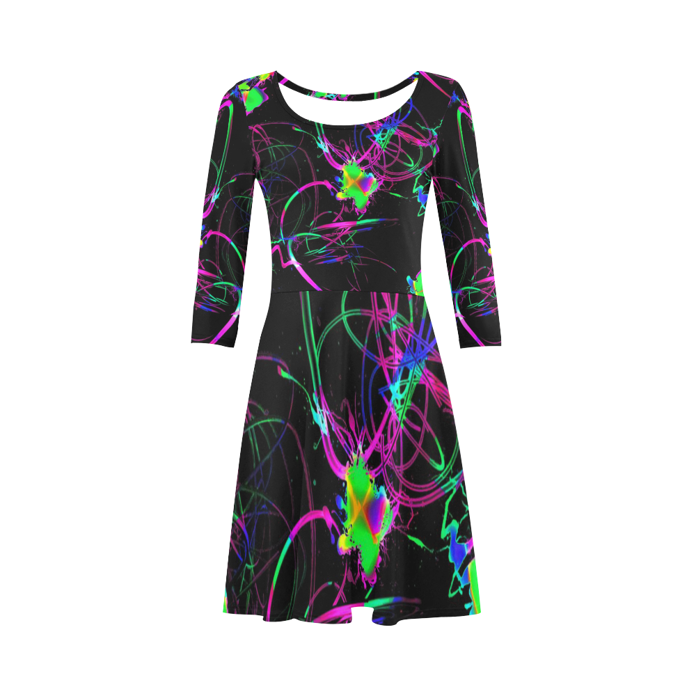 abstract Neon Fun 12 by JamColors 3/4 Sleeve Sundress (D23)