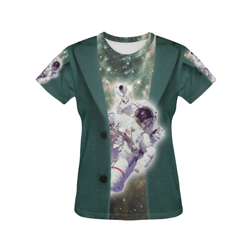 Astronaut looks out of a jacket All Over Print T-Shirt for Women (USA Size) (Model T40)